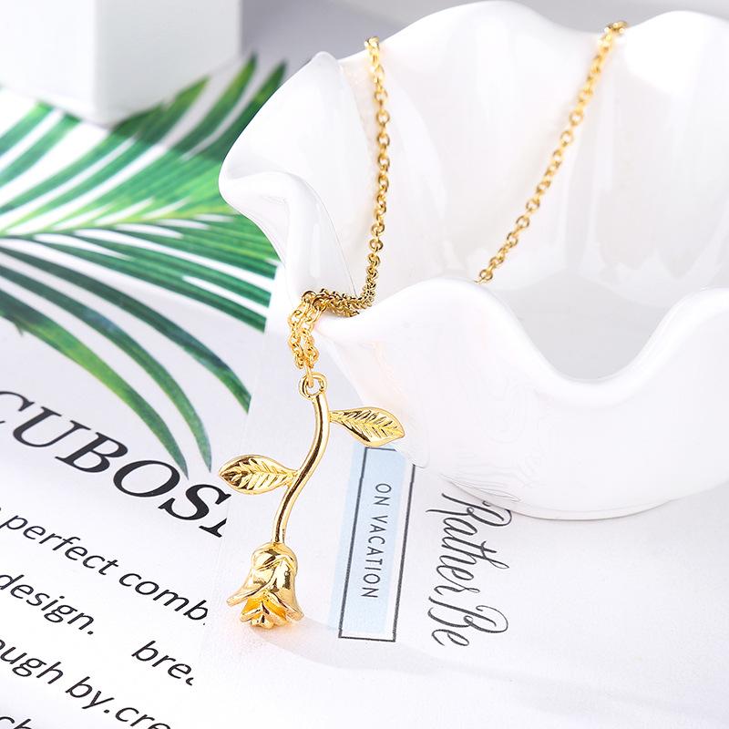 Rose Pendant Necklace Cute Plant Flower Clavicle Chain Necklace Jewelry