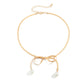 Jewelry Niche Design Bowknot Pearl Necklace Simple and Versatile Metal Snake Bone Chain Necklace