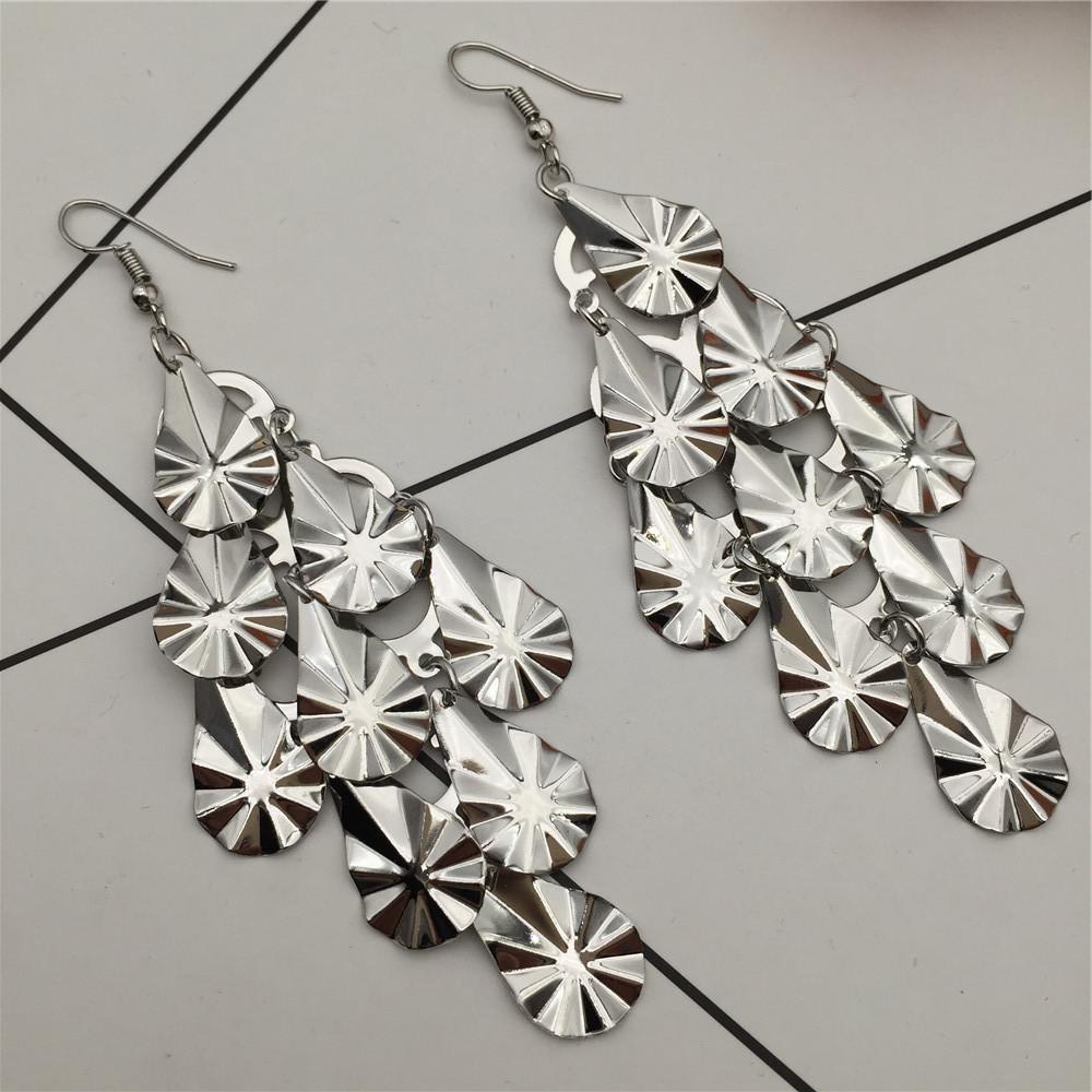 Knives-effect water drop layered earrings long metal earrings