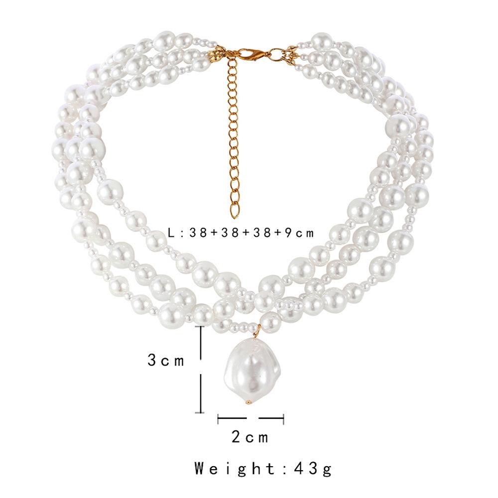 Exaggerated personality multi-layer pearl necklace trend fashion temperament three-layer collarbone necklace jewelry female