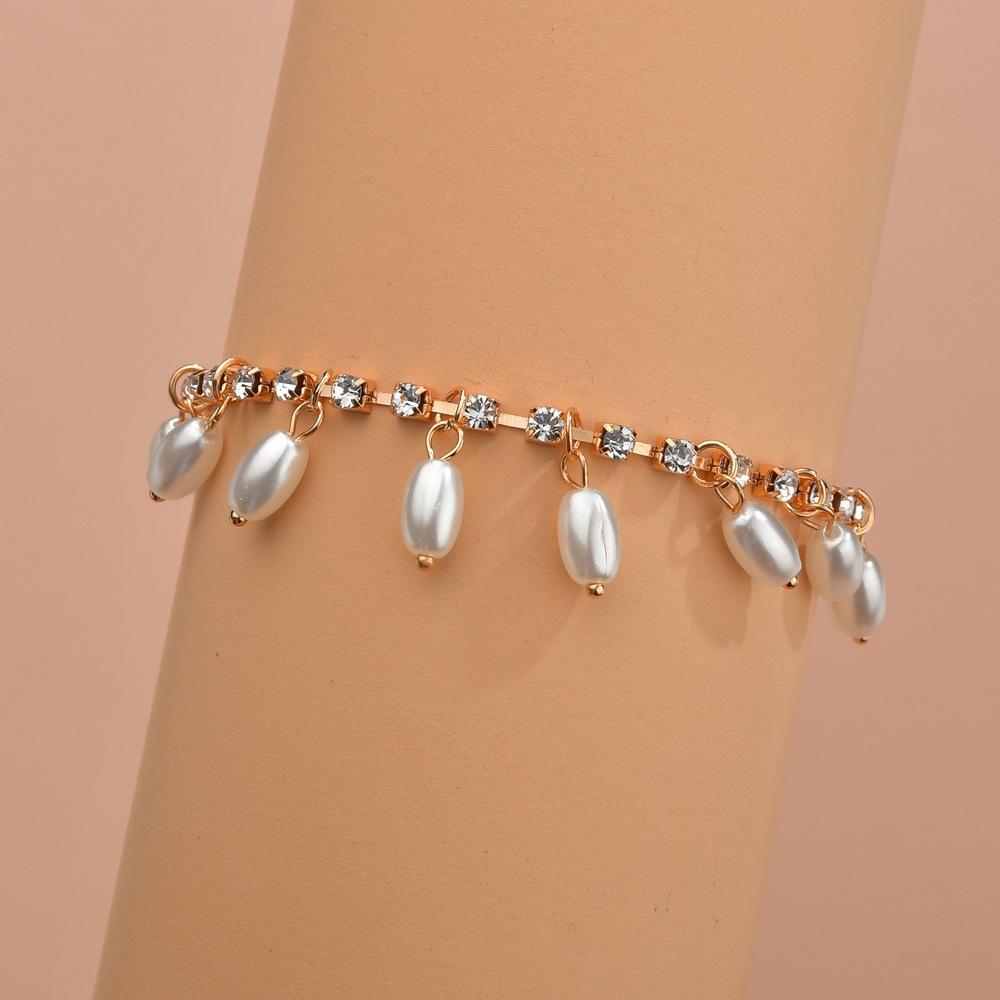 Fashion Rhinestone Anklet Summer Simple Imitation Pearl Pendant Anklet Jewelry