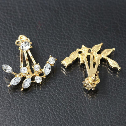 Fashion Girl Jewelry Diamond Crystal Leaf Earrings Branch Back Hanging Zircon Earrings