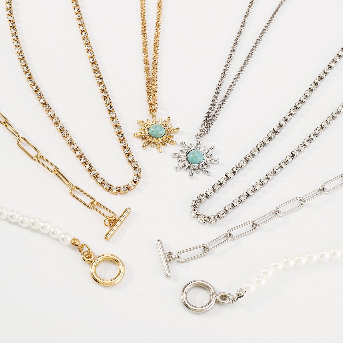 1222 exaggerated multi-layered necklace claw chain pearl chain splicing necklace sun flower retro necklace