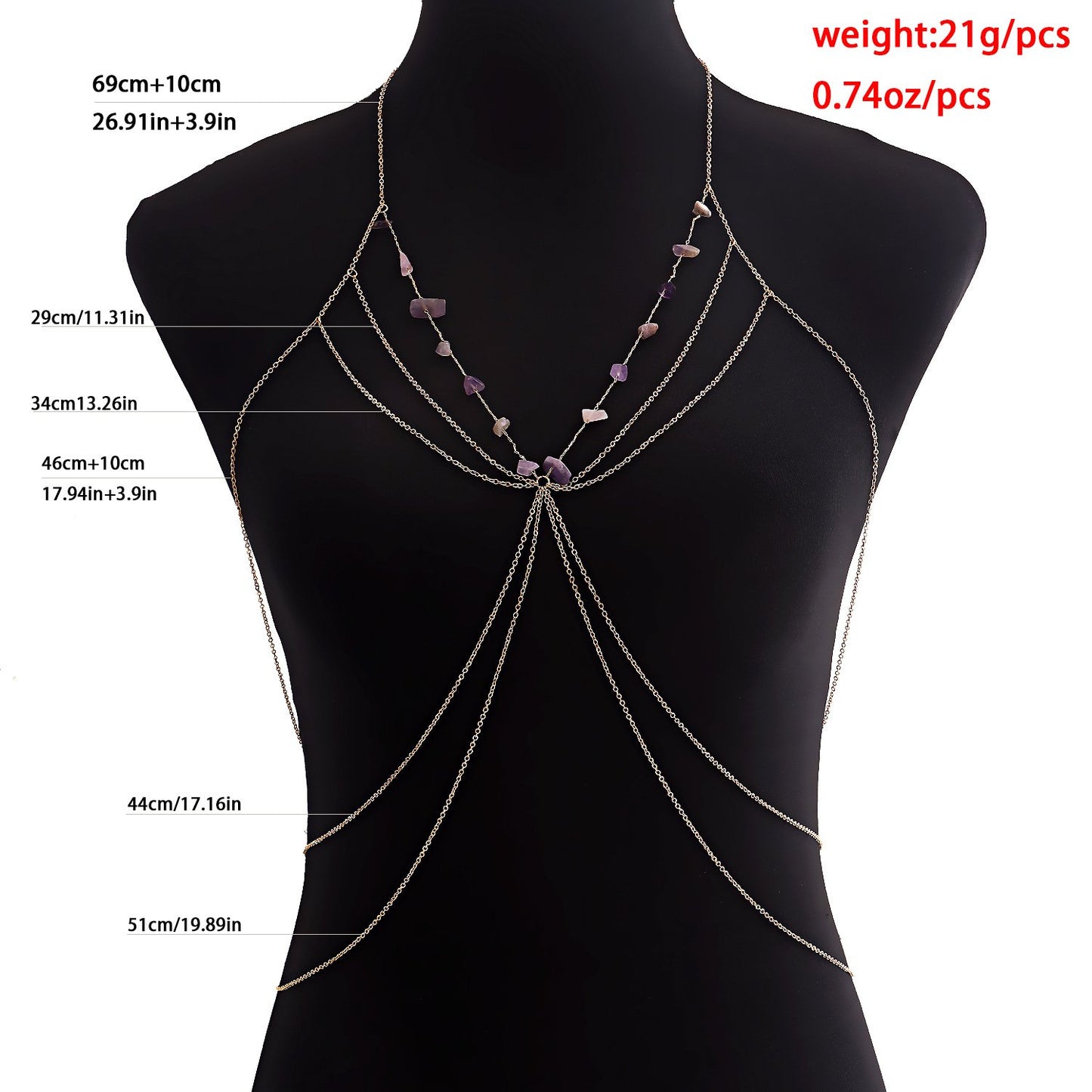 Jewelry ins exaggerated turquoise tassel chain summer body chain beach sexy metal hanging neck chest