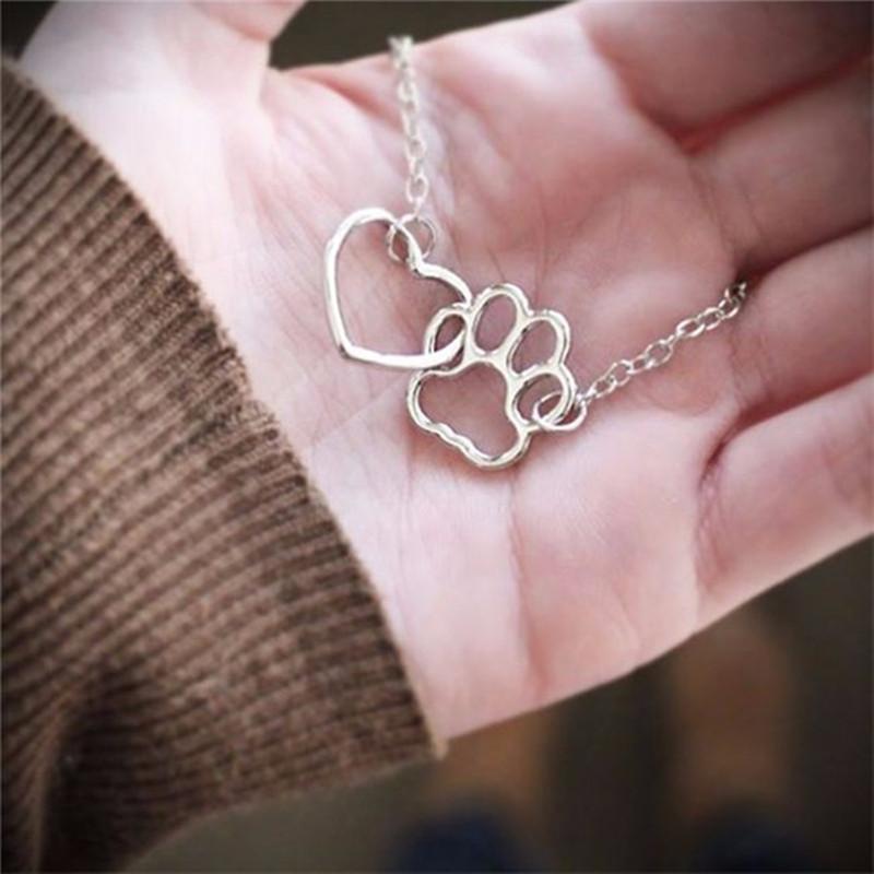 Creative Personality Jewelry Pet Paw Dog Paw Peach Heart Pendant Necklace Clavicle Chain Necklace