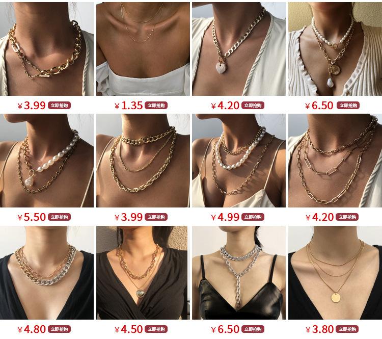 N8225 Popular Alloy Diamond Heart Necklace Temperament Retro Alloy Chain Personality Lock Necklace