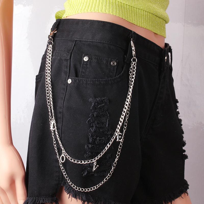 Trend letter pants chain punk waist chain metal double chain belt hanging chain all-match denim with pants chain