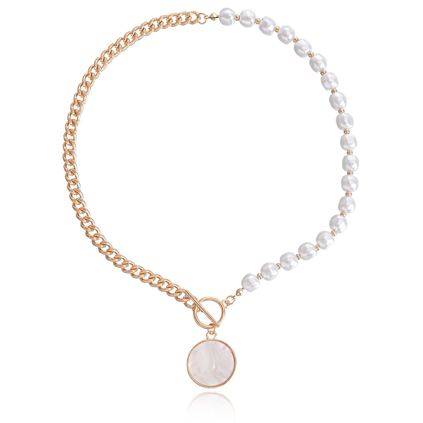 Niche design high-end splicing chain imitation mother-of-pearl pendant necklace female cold OT buckle pearl necklace