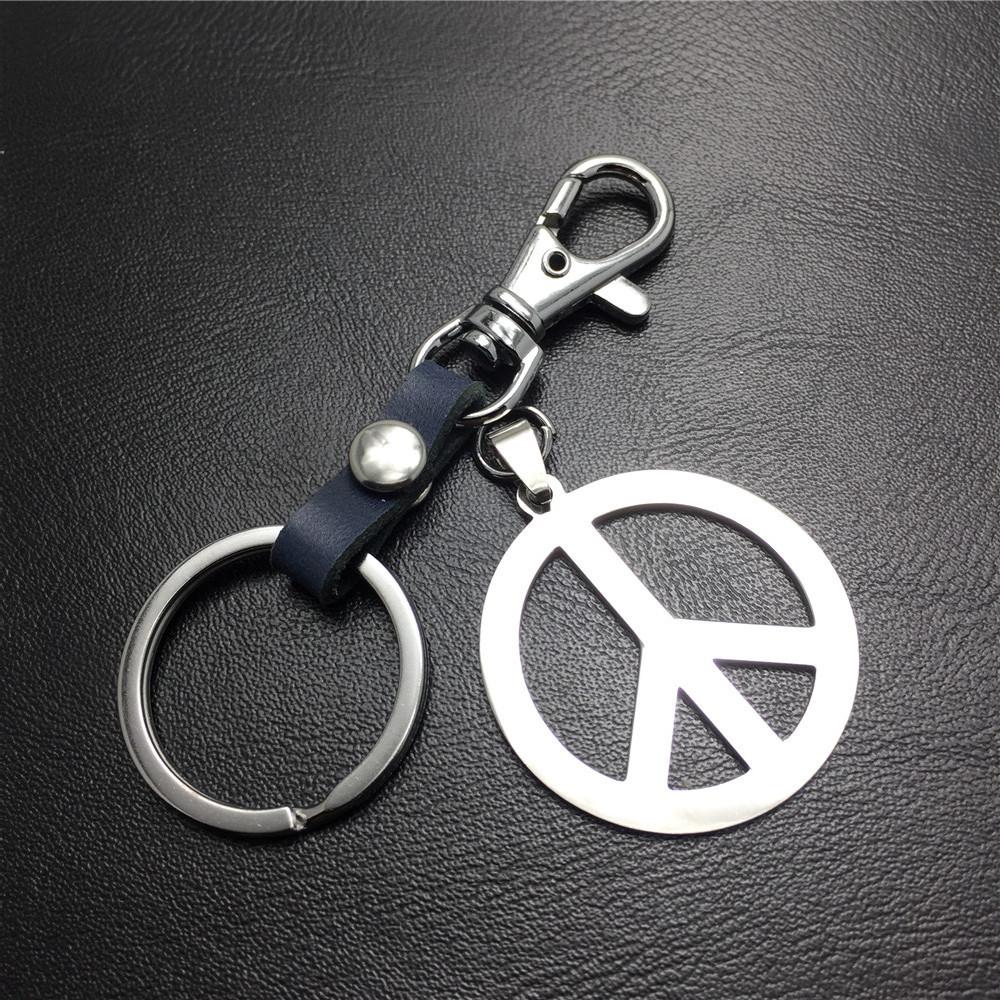 Anti-war symbol titanium steel pendant stainless steel key pendant cowhide connecting piece Valentine's Day gift world peace