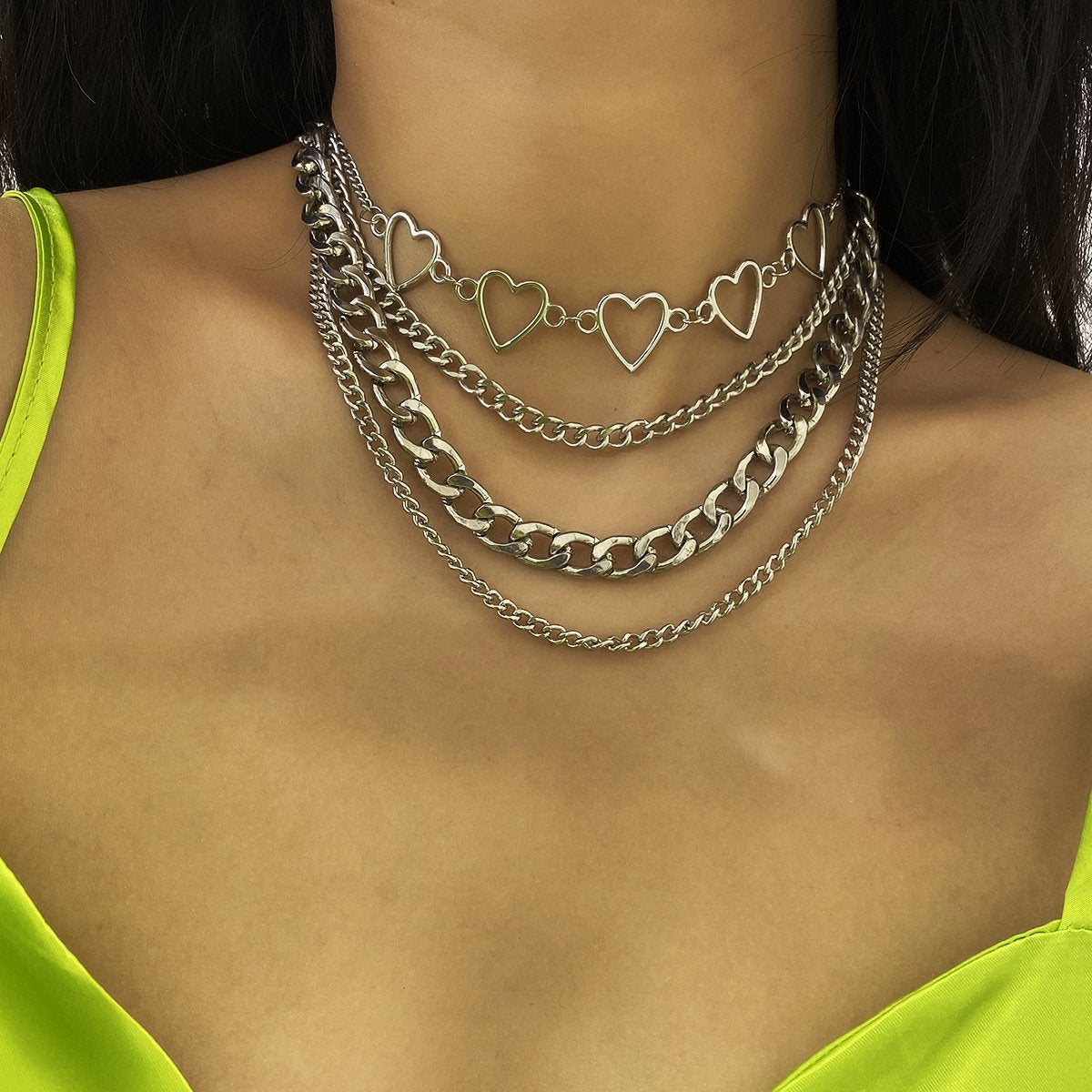 Jewelry Hip Hop Punk Chain Multilayer Necklace Female Simple Versatile Peach Heart Set Necklace