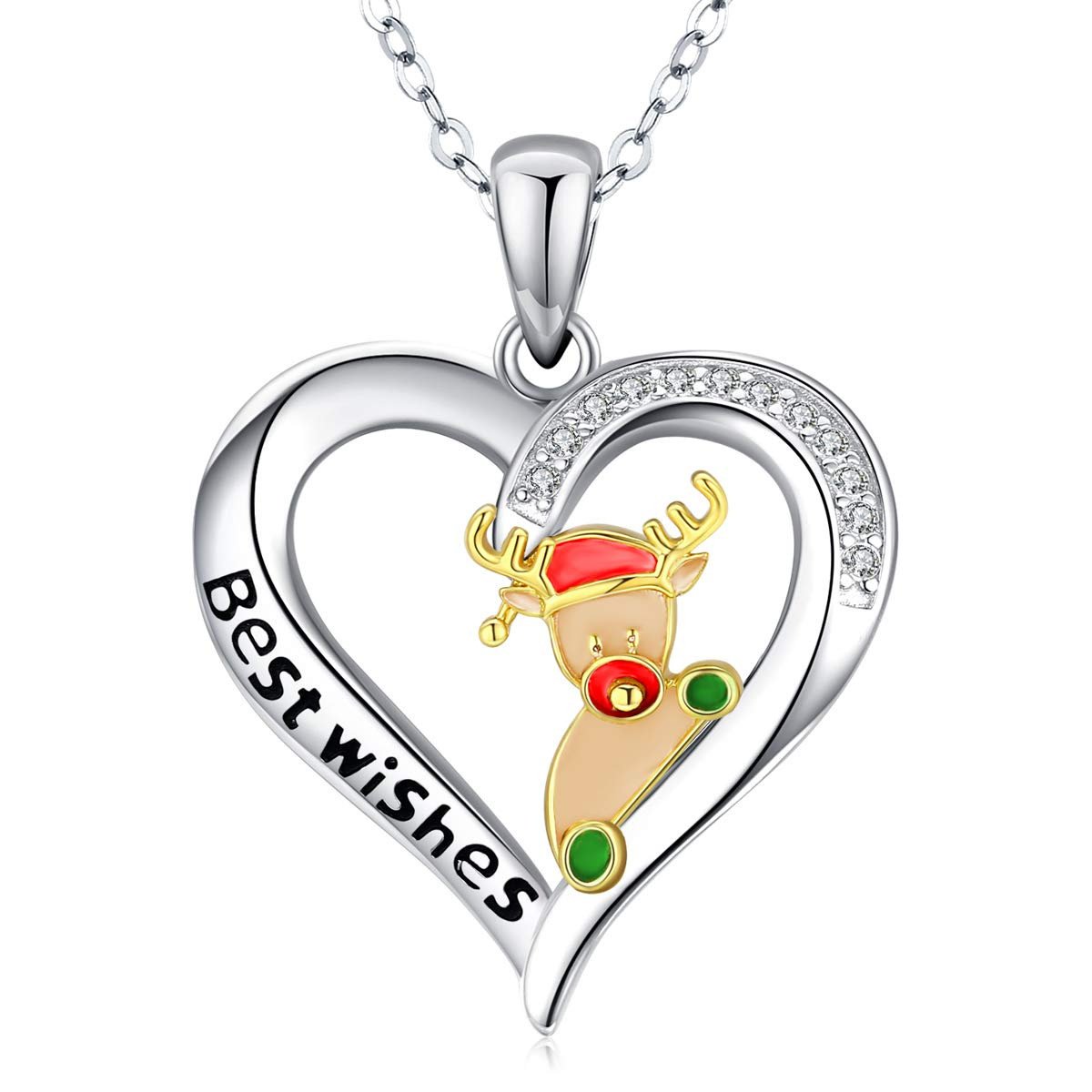 Explosive women's 925 silver Christmas elk drop oil lettering necklace bestes holiday gift