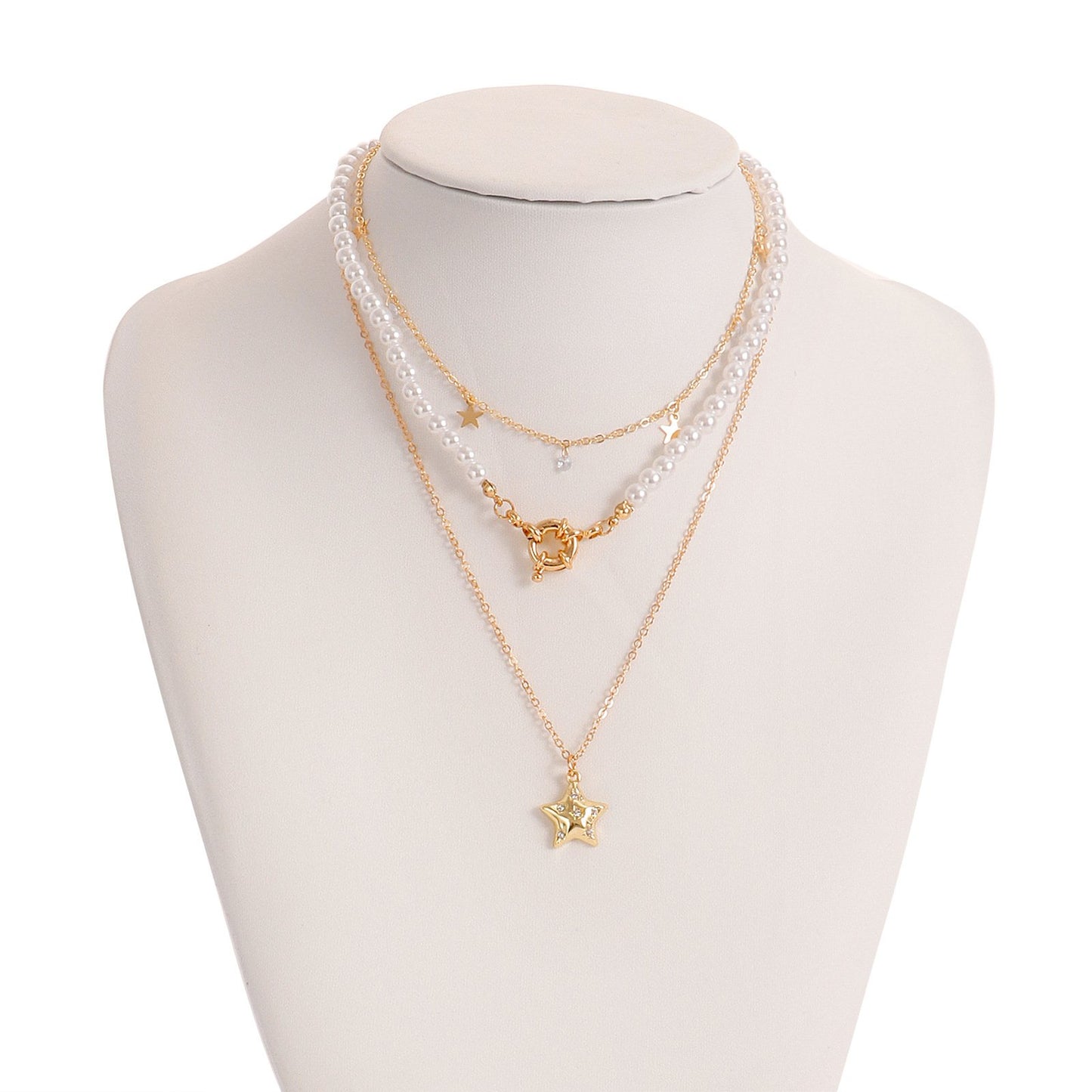 Jewelry ins five-pointed star zircon tassel simple all-match multi-layer necklace collarbone chain female
