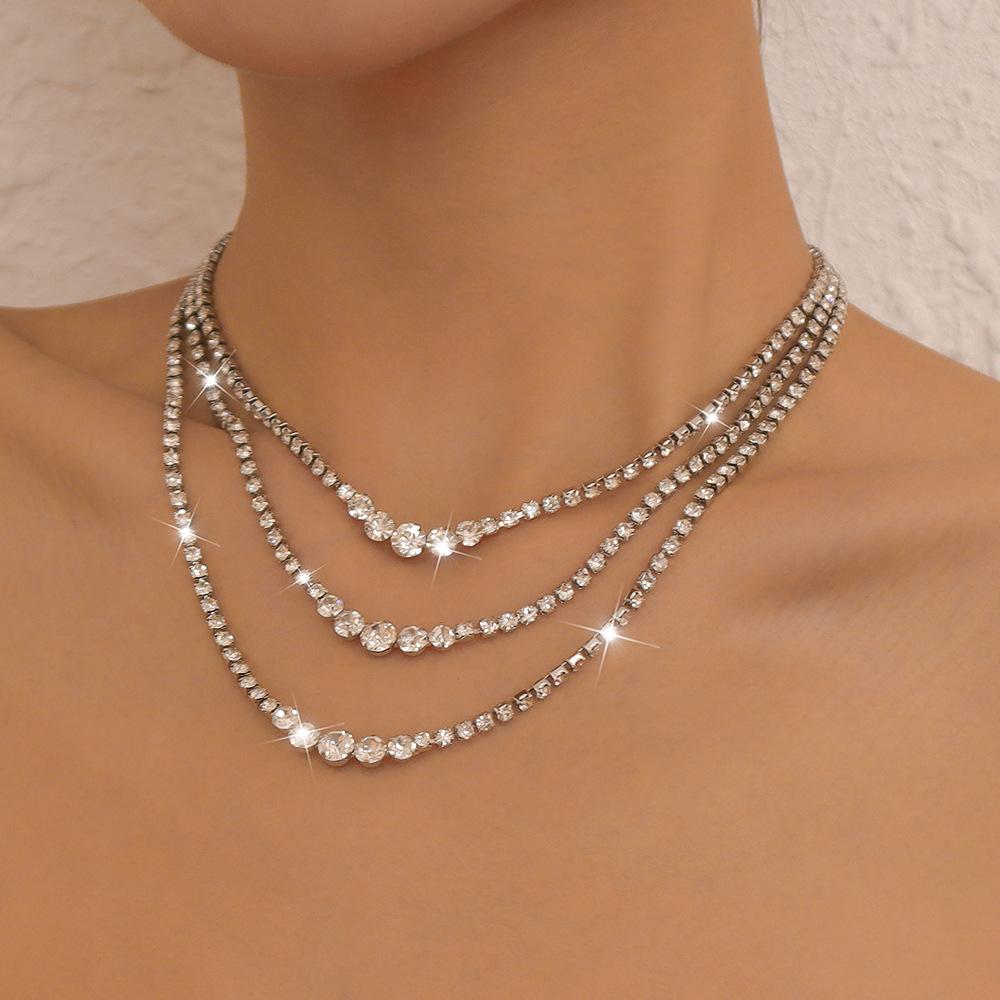 N9877 multi-layer net red necklace women's exaggerated light luxury fashion diamond necklace niche chocker necklace