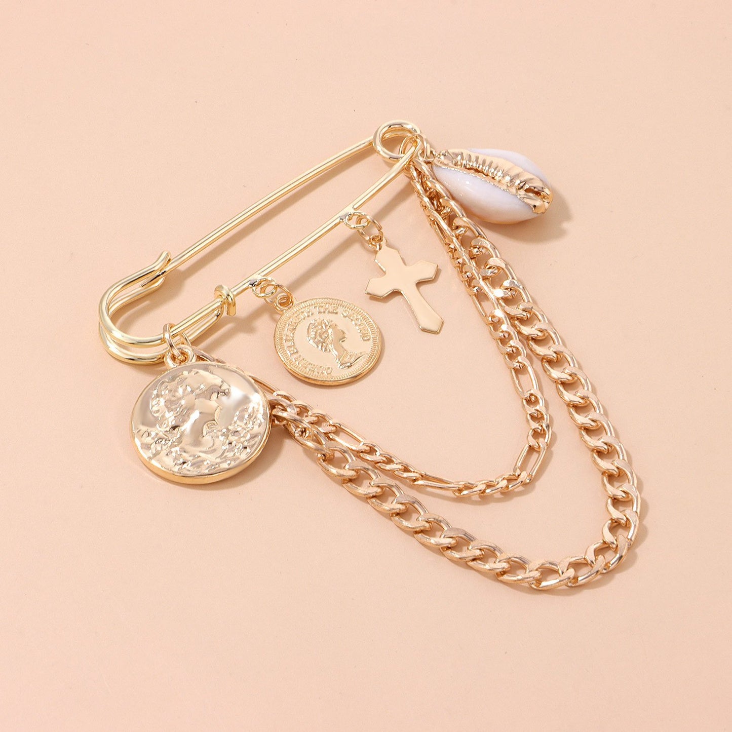 Jewelry Queen's Head Embossed Disc Brooch Female Shell Chain Trendy Vintage Pin Accessories