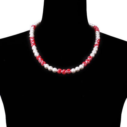 Creative Light Luxury Drip Oil Red Flame Pearl Necklace Advanced Sense Niche Design Clavicle Chain Bracelet