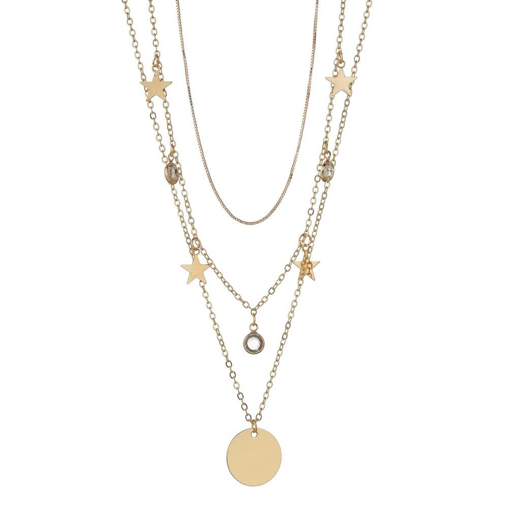 Fashion Pop Jewelry Women's Multi-layer Disc Rhinestone Star Pendant Necklace Combination