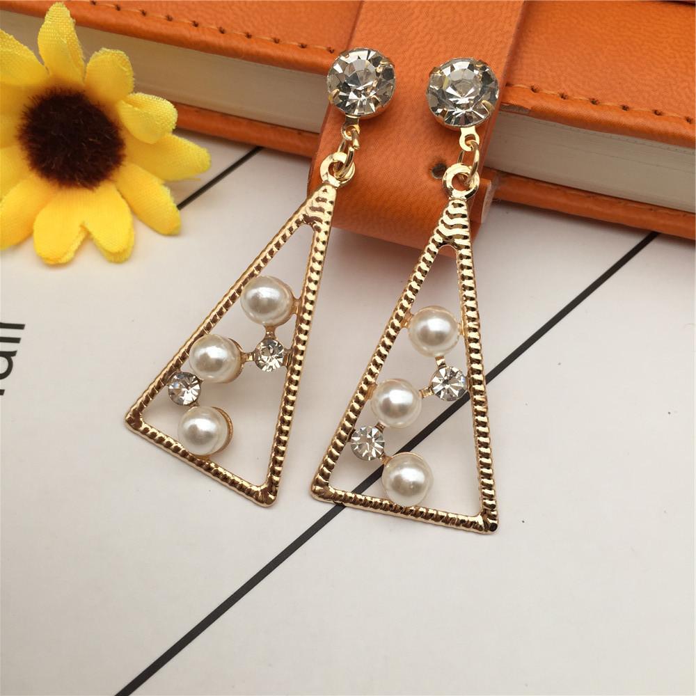 Geometric diamond-studded pearl stud earrings triangular earrings popular earrings stall