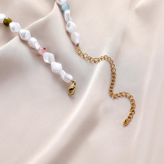 Fashion Geometric Pearl Glass Necklace Bohemian Personality Elegant Clavicle Necklace Female