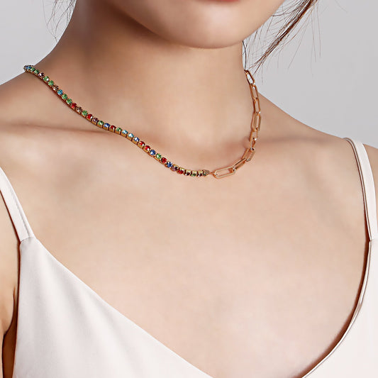 Jewelry claw chain micro-inlaid colored diamond necklace necklace female wild ins niche design hot girl necklace
