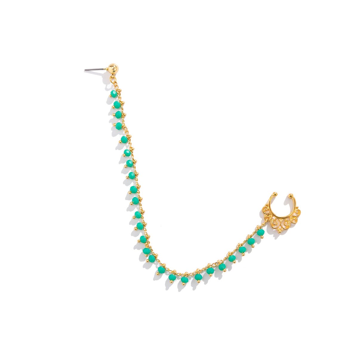 Jewelry unilateral metal hollow earrings national color imitation crystal tassel nose clip earrings women