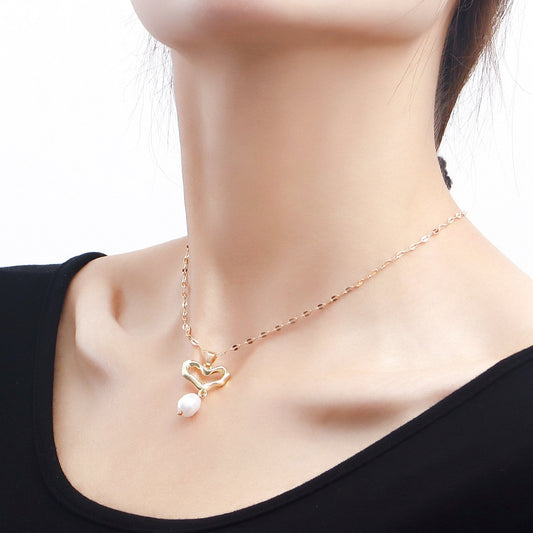 Jewelry simple single-layer hollow love pearl pendant necklace female isn't all-match high-end necklace