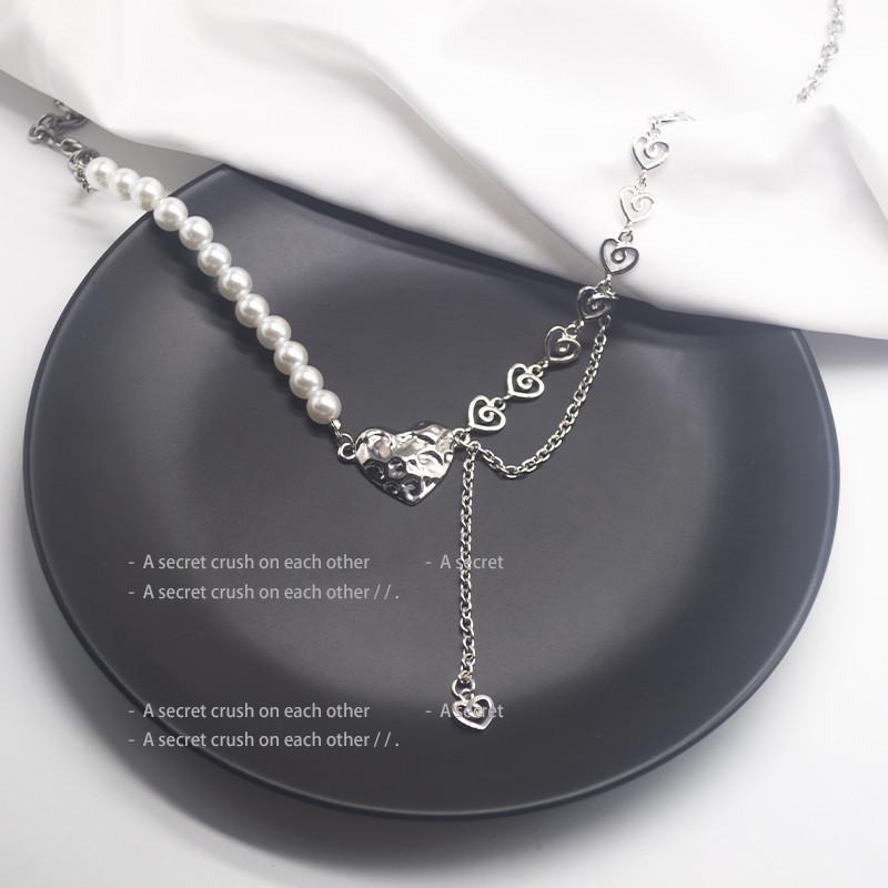 Temperament water drop love necklace niche ins pearl love splicing chain clavicle chain sweet cool necklace