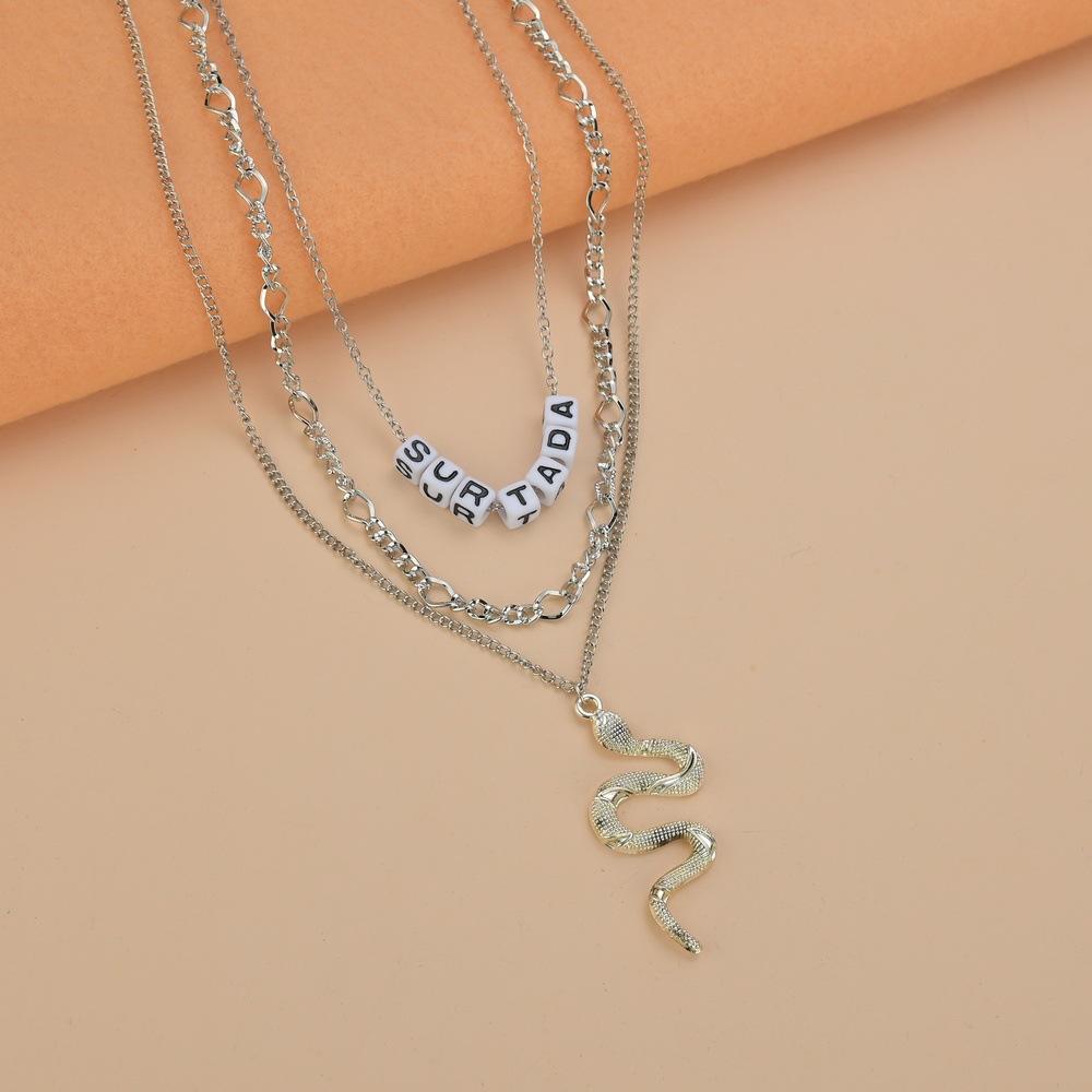 Fashion Alloy Snake Necklace Retro Ethnic English Alphabet Necklace Clavicle Chain Accessories