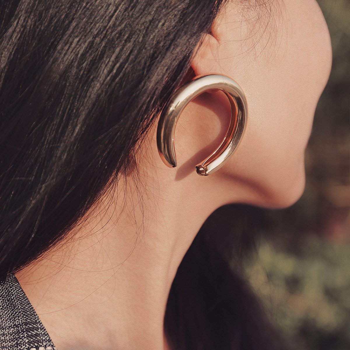 Jewelry Simple Punk Exaggerated Crescent Earrings Female Personality Retro Metal Hollow Earrings