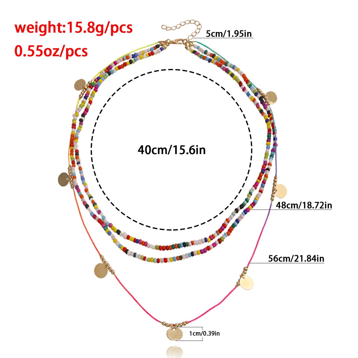 Jewelry bohemian color rice bead disc necklace female niche design ins beaded necklace