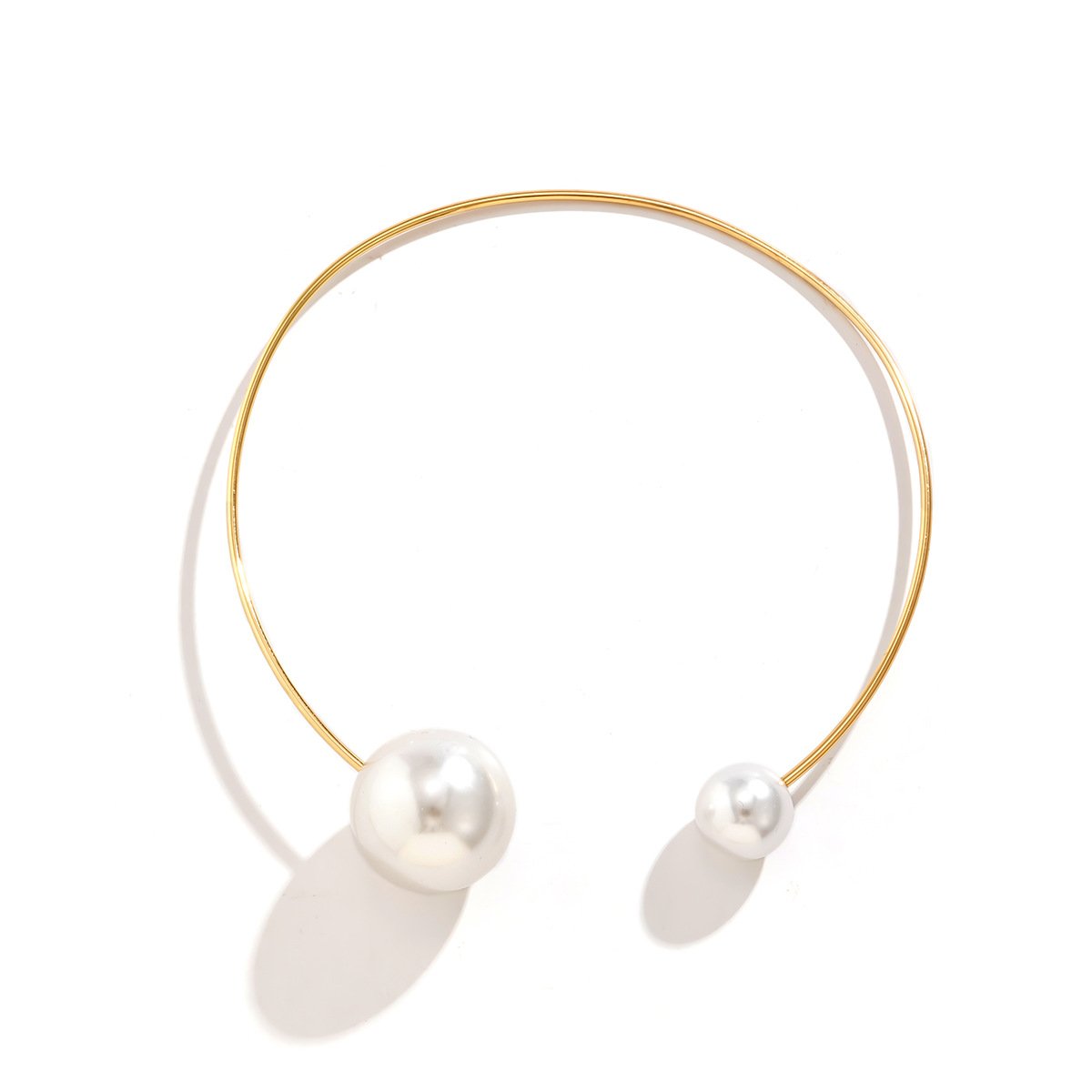 Jewelry Simple Geometric Imitation Pearl Necklace Female Personality Metal Stitching Ball Collar Necklace