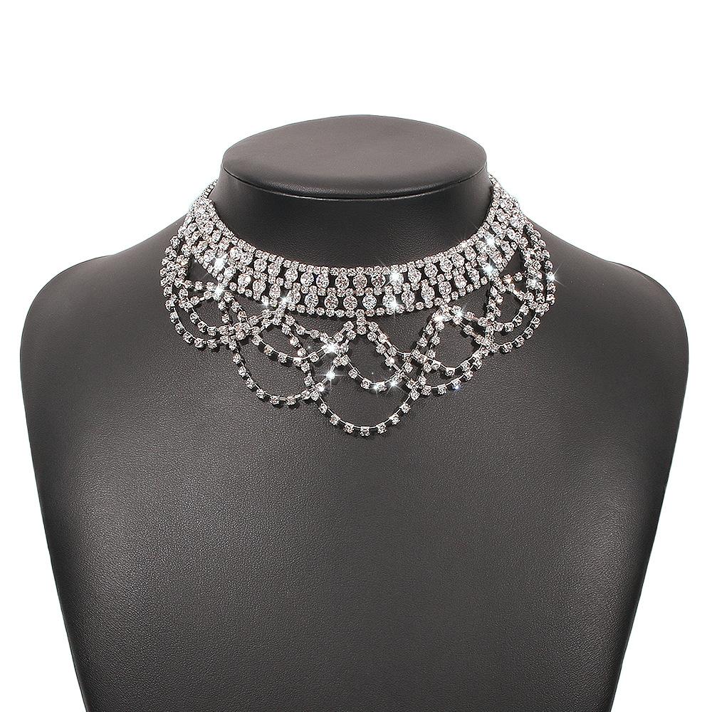 N95 Fashion Personality Beam Necklace Full Diamond Super Flash Lace Clavicle Chain Banquet Design Sense Necklace Women