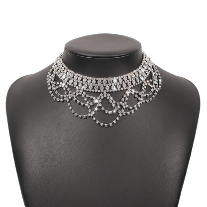 N95 Fashion Personality Beam Necklace Full Diamond Super Flash Lace Clavicle Chain Banquet Design Sense Necklace Women
