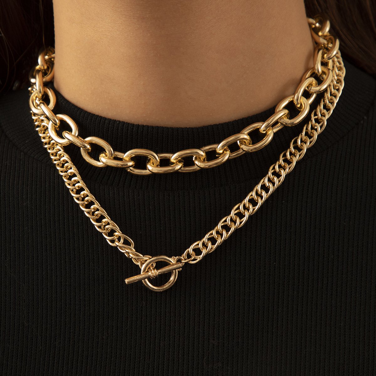 Hip-hop Simple Retro Twist Chain Necklace Female Trend Metal OT Buckle Clavicle Chain Necklace