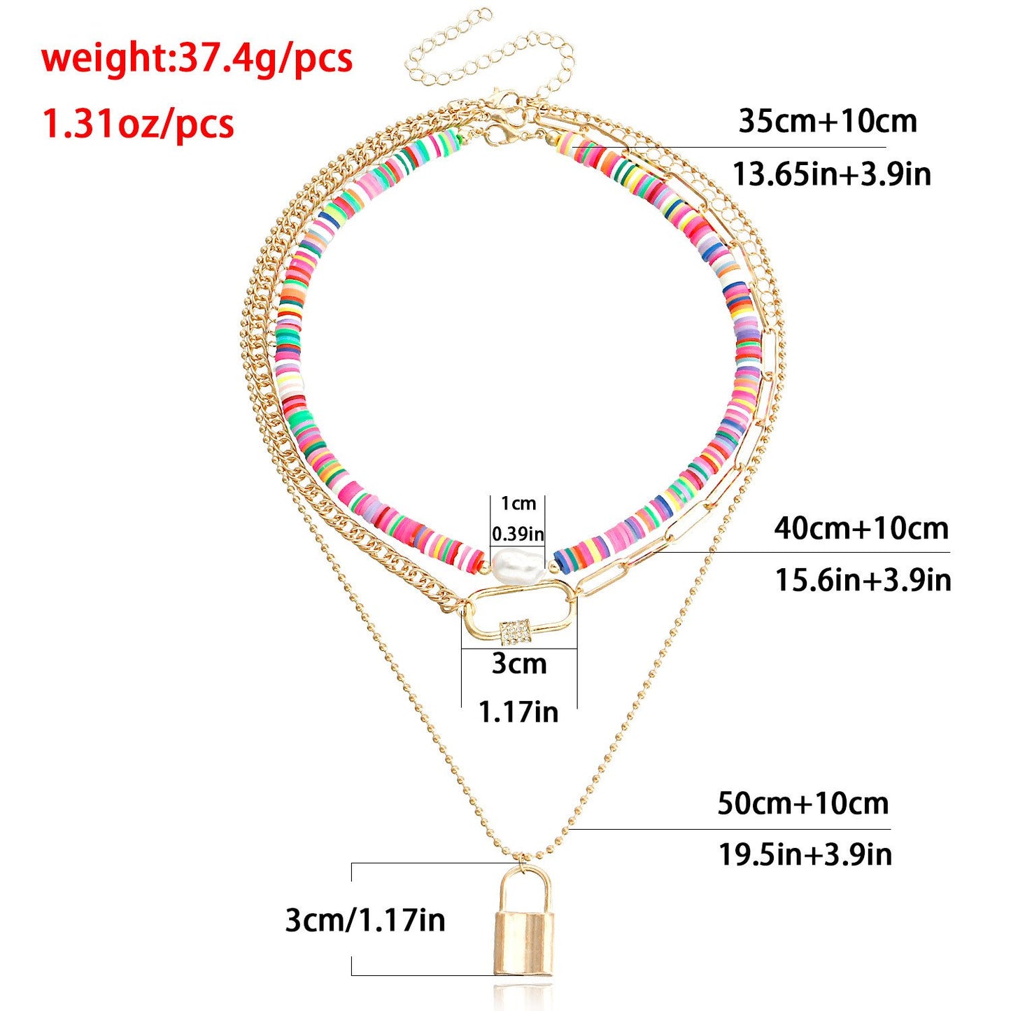 Accessories Bohemian color soft pottery padlock pendant necklace female ins trend geometric ball chain