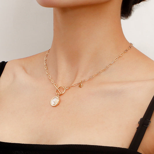 Jewelry trend alloy mini white mother-of-pearl sun pendant necklace female punk collarbone sweater chain