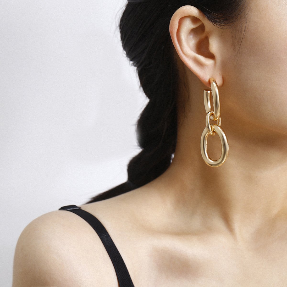 Jewelry Frosty Metal U-shaped Buckle Open Earrings Simple Geometric Square Chain Earrings Female