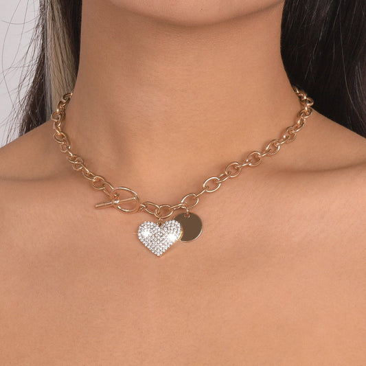 N167 Temperament Personality Sweet Cool Necklace Round Love OT Buckle Chain Micro-inlaid Necklace Necklace Female