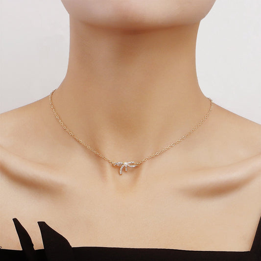 Jewelry Bow Knot Necklace Women's Single Layer All-match Light Luxury Niche Design Sense Clavicle Chain Necklace