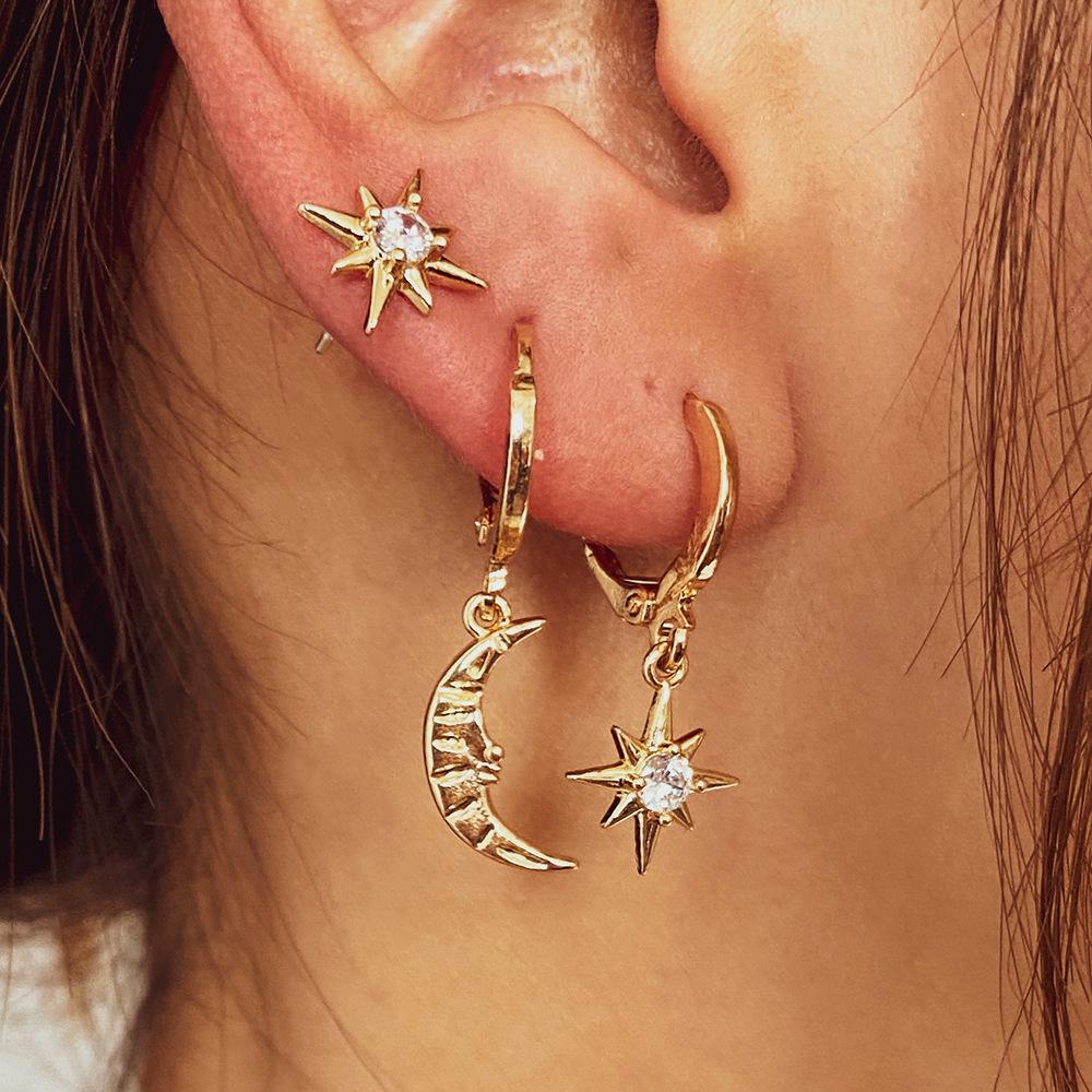 Earrings Personality Asymmetrical Star Moon Earrings Personality Trend Unilateral Set Earrings