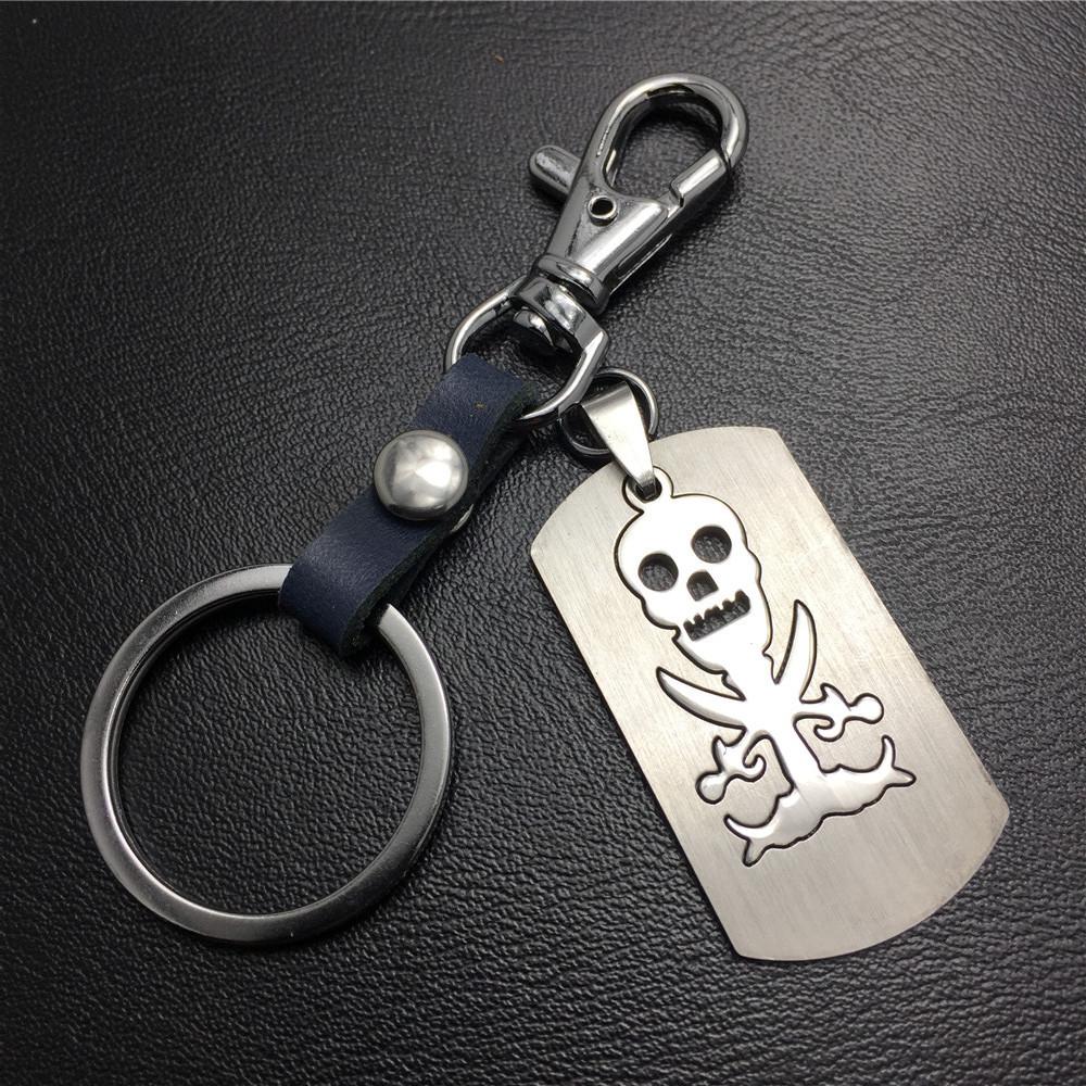 Double Skull Titanium Steel Pendant Pendant Stainless Steel Keychain Cowhide Waist Hanging Men's and Women's Jewelry