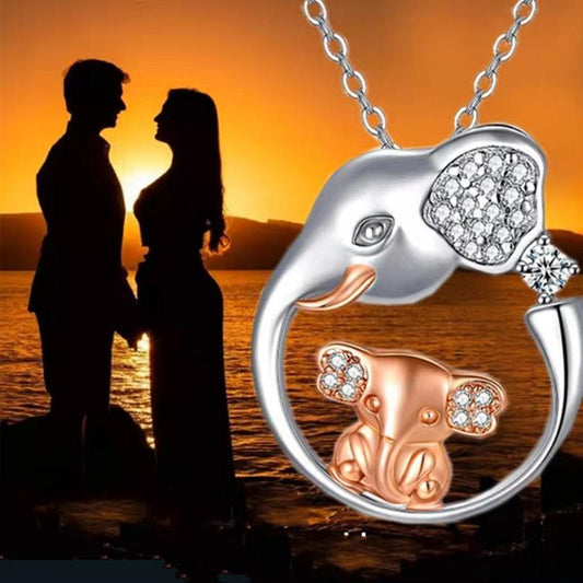 Fashion Heart Shaped Mother and Child Elephant Pendant Necklace Simple Alphabet Pendant Jewelry