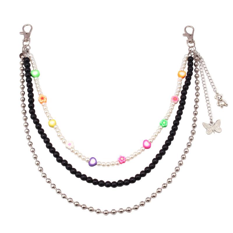 Jewelry punk retro pearl soft pottery chain multi-layer body chain simple butterfly bear waist chain