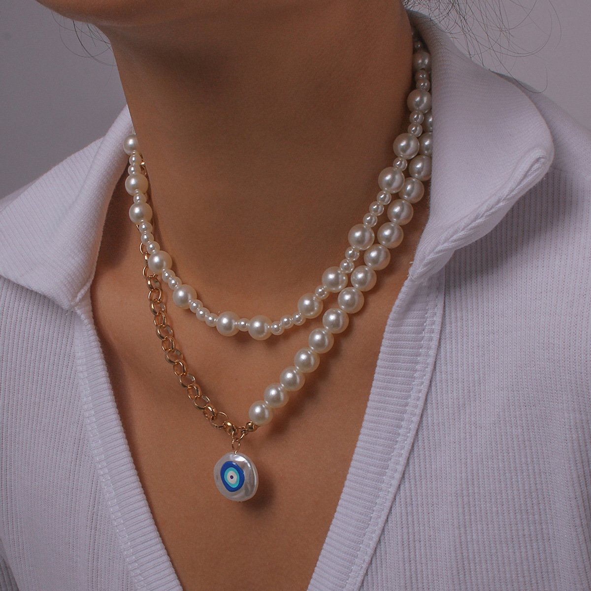 N1115 Xiaoxiang Net Red Necklace Women's Mosaic Pearl Cute Drop Oil Necklace Atmospheric Elegant Geometric Necklace