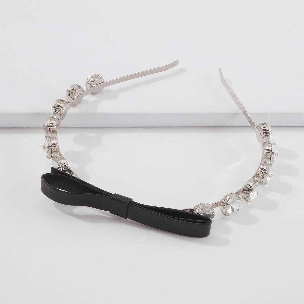 F3445 Glass Diamond Temperament Hair Ornament Bowknot Sweet Fragrance Headband Simple Leather Hairband for Adults