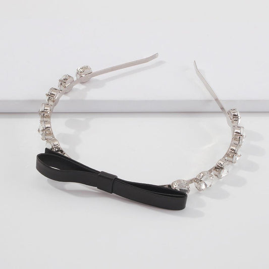 F3445 Glass Diamond Temperament Hair Ornament Bowknot Sweet Fragrance Headband Simple Leather Hairband for Adults