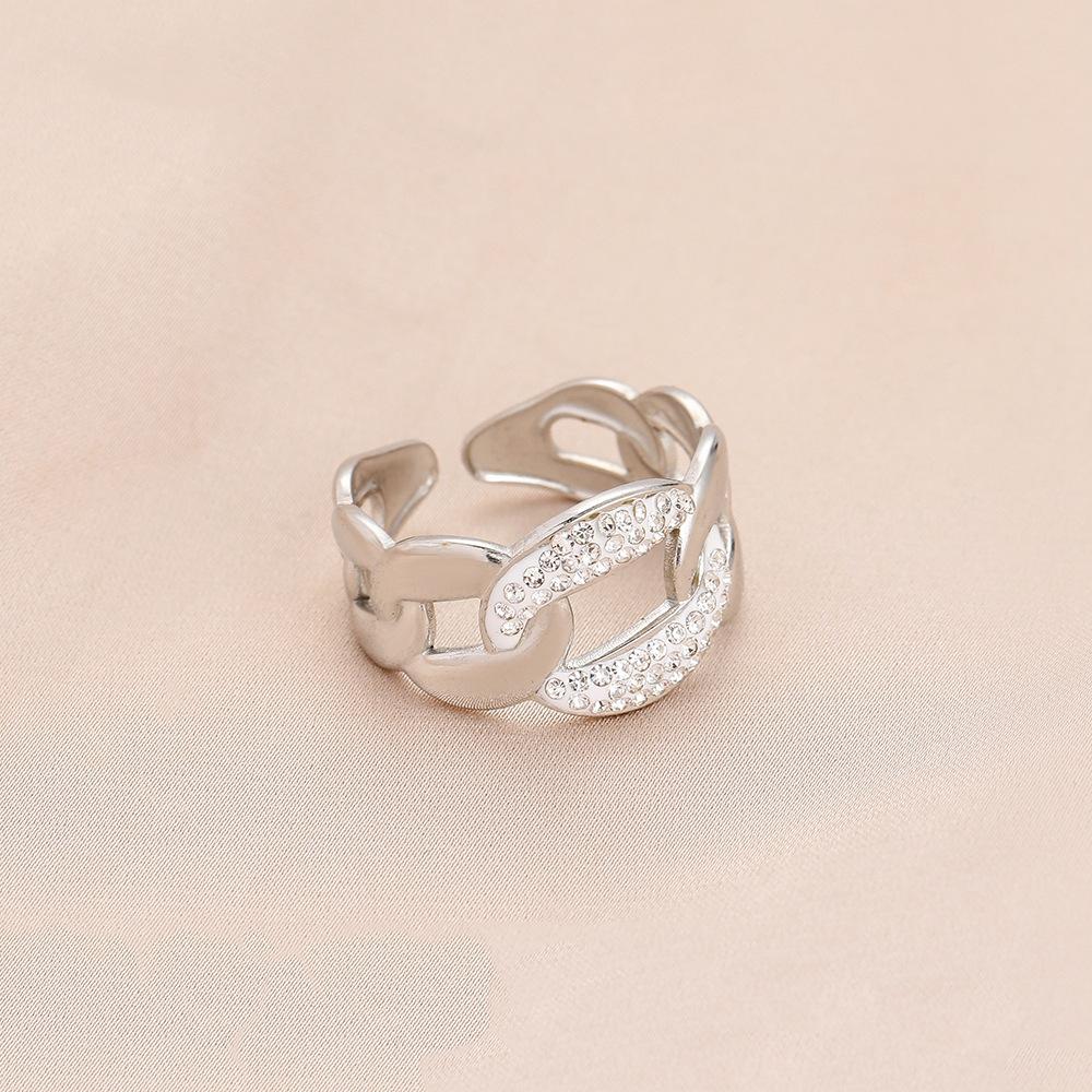 Niche design titanium steel ring micro-studded with diamonds braided open ring vacuum-plated 18K gold jewelry