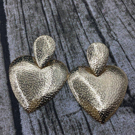 Gold Heart Stud Earrings Exaggerated Atmosphere Birthday Gift Earrings Ornaments