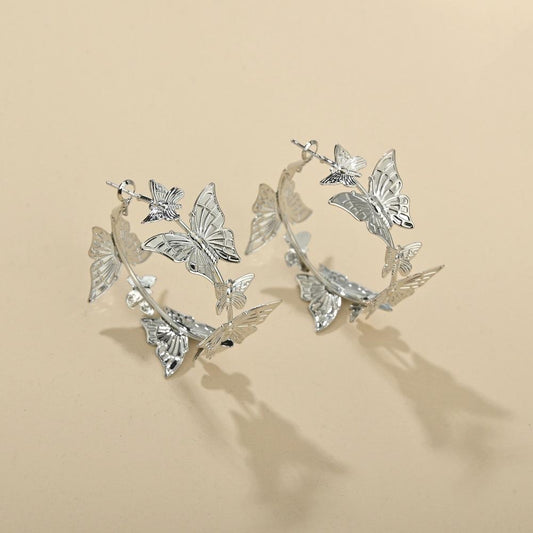 Jewelry Personality Trend Circle Butterfly Earrings Ins Fashion Pop Earrings