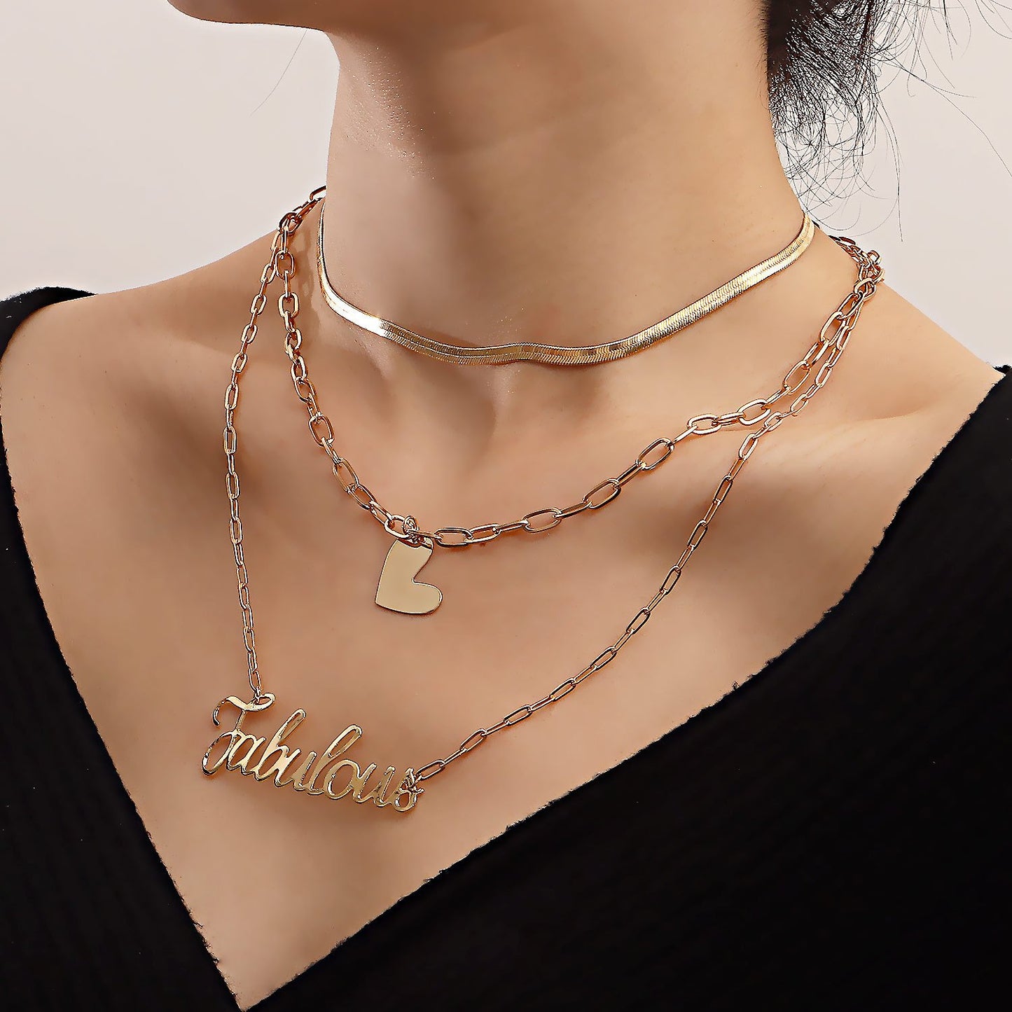 Ins trend multi-layered necklace female niche design sense geometric love wild letter creative jewelry