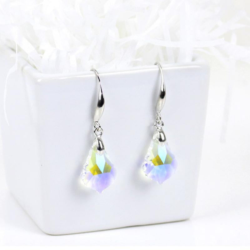 Fashion Baroque Leaf Dangle Earrings Women Silver Plated Pin Austrian Crystal Tourmaline Maple Leaf Earrings Jewelry